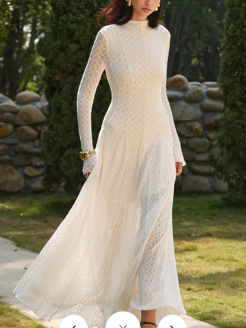 Commense Elegant White Lace Mock-Neck Long Sleeve Maxi Dress NWT - Picture 7 of 8